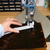 Gibson L48 cutting the pickguard from tortoid blank&nbsp;&copy;&nbsp;2026&nbsp;Guitar Angel